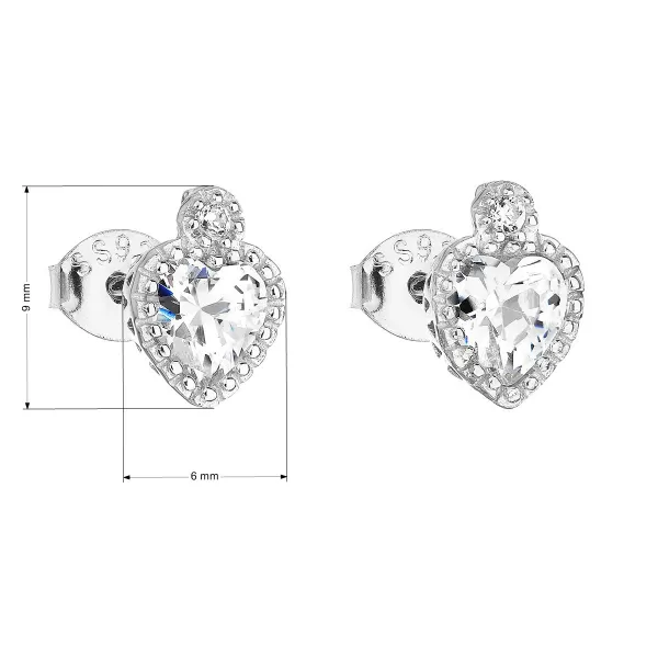 Strieborné náušnice Pecka s zirkónovým bielym srdcom 11158.1