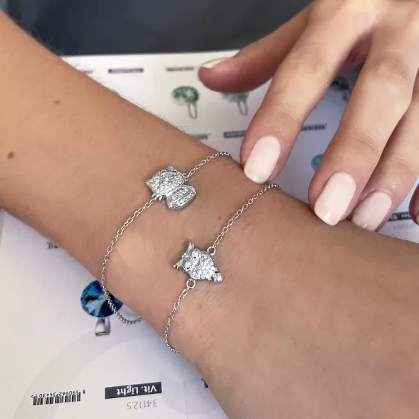 Strieborný náramok so zirkónmi malej sovy 13015.1