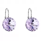 Strieborné náušnice visiace s kryštálmi Swarovski fialové okrúhle 31106.3 violet