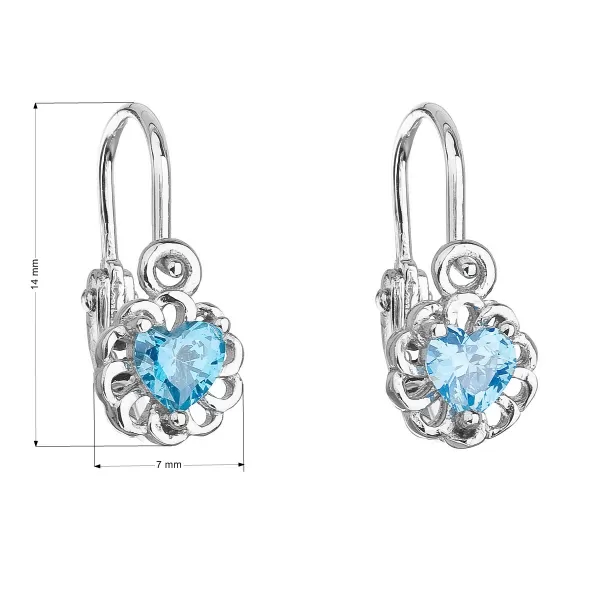 Strieborné detské náušnice visiace so zirkónom modré srdce 11173.3