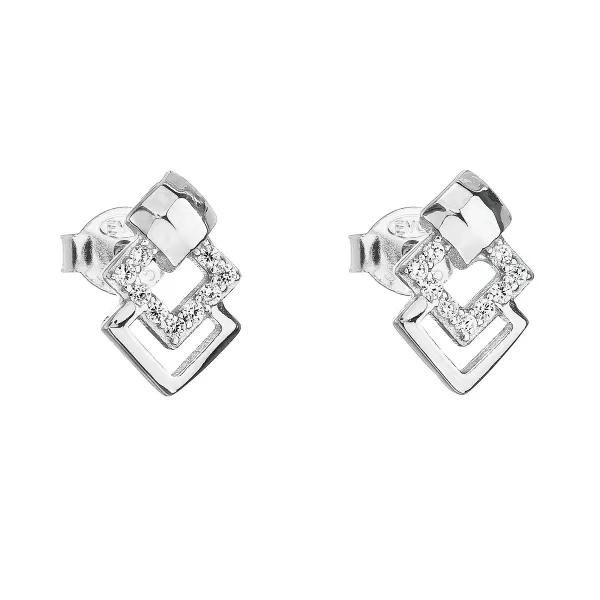 Strieborné náušnice pecka so zirkónom v bielej farbe 11015.1