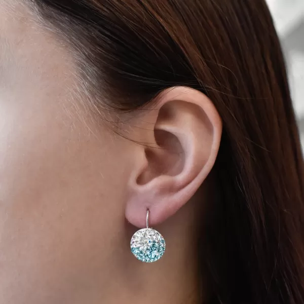 Strieborné náušnice visiace s kryštálmi Swarovski modré okrúhle 31176.3 light turquoise