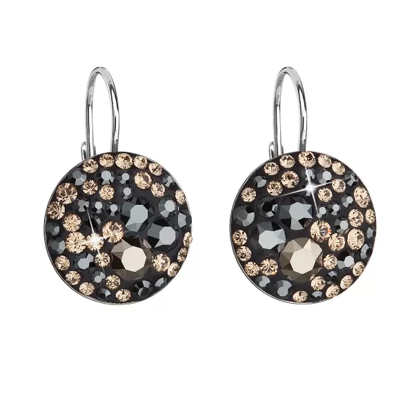 Strieborné náušnice visiace s kryštálmi Swarovski mix farieb okrúhle 31176.4 colorado