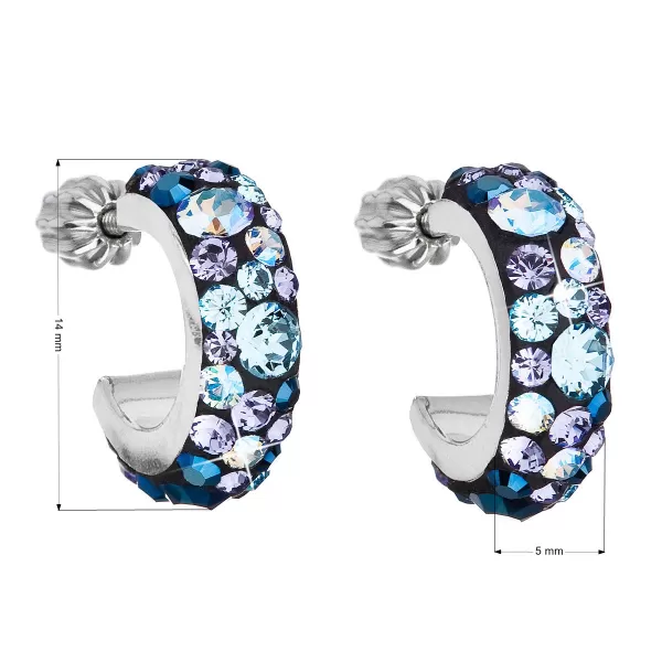 Strieborné náušnice kruhy s kryštálmi Swarovski modrý polkruh 31118.3 blue style