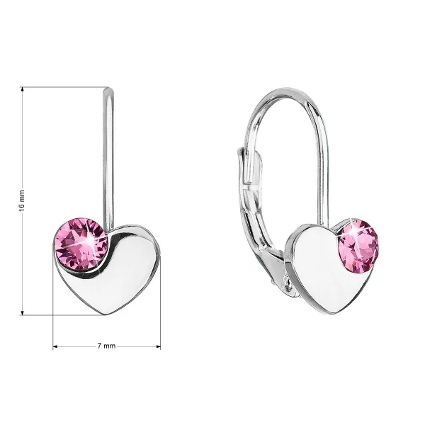 Strieborné visiace náušnice so Swarovski kryštálmi srdiečka 31299.3 ružové