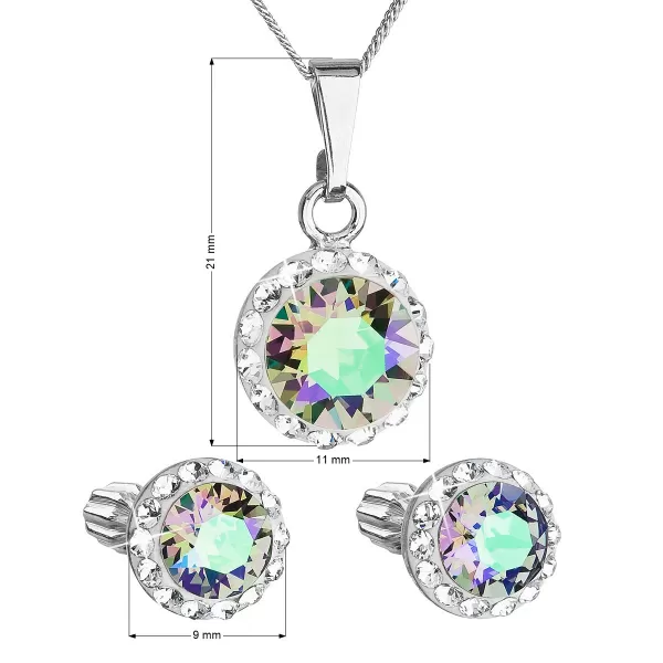 Sada šperkov s kryštálmi Swarovski náušnice, retiazka a prívesok zelené fialové okrúhle 39352.5 paradise shine