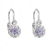 Strieborné detské náušnice visiace so zirkónom fialová kvietka 11176.3