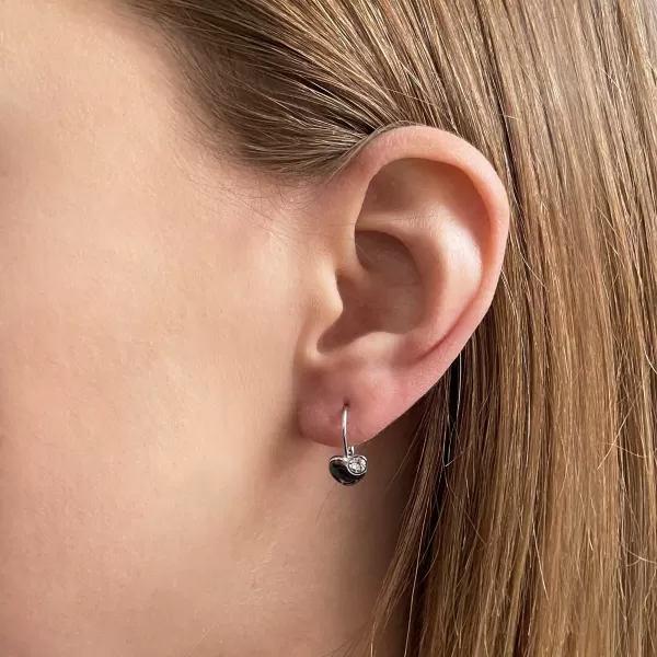 Strieborné visiace náušnice so Swarovski kryštálmi srdiečka 31299.1 biele