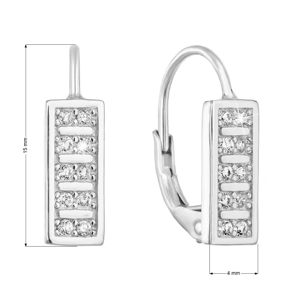 Strieborné náušnice visiace so zirkónom biely obdĺžnik 11220.1