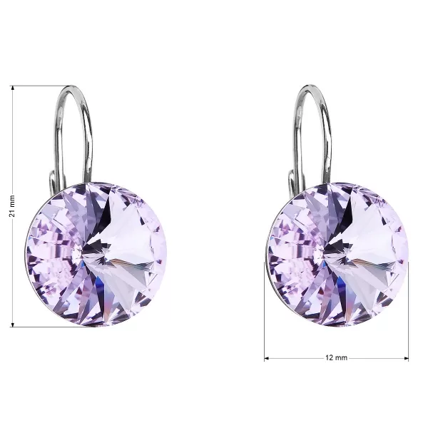 Strieborné náušnice visiace s kryštálmi Swarovski fialové okrúhle 31106.3 violet