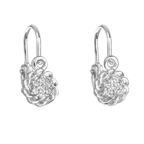 Strieborné detské náušnice visiace so zirkónom biela kvietka 11176.1