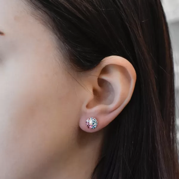 Strieborné náušnice pecka s kryštálmi Swarovski mix farieb okrúhle 31336.3 water lilly