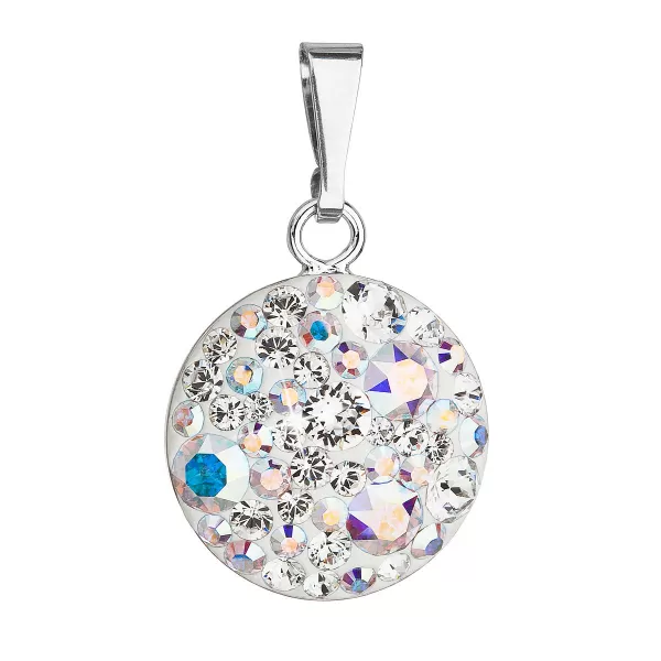 Strieborný prívesok s kryštálmi Swarovski ab efekt okrúhly 34225.2