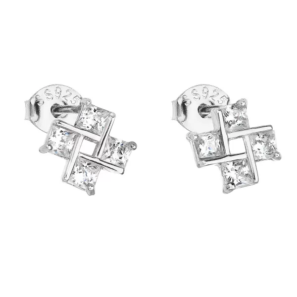 Strieborné náušnice pecka so zirkónom v bielej farbe 11117.1