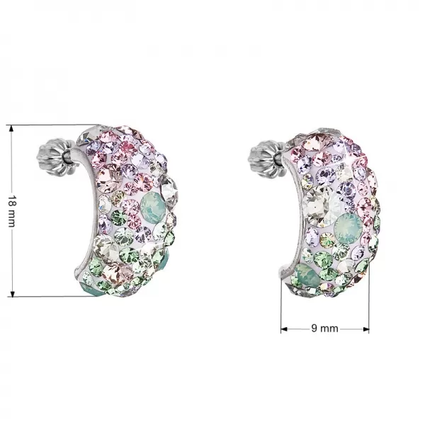 Strieborné náušnice visiace s kryštálmi Swarovski mix farieb polkruh 31164.3 sakura