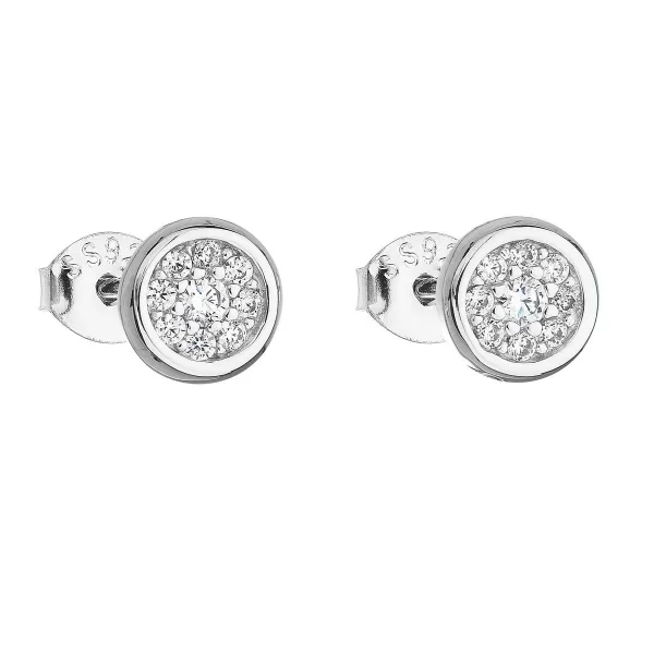 Strieborné náušnice pecka so zirkónom biele okrúhle 11078.1
