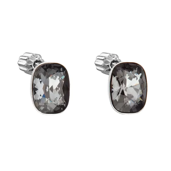 Strieborné náušnice pecka s kryštálmi Swarovski čierny obdĺžnik 31279.5