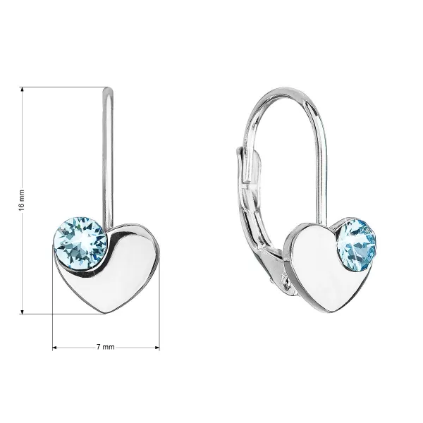 Strieborné visiace náušnice so Swarovski kryštálmi srdiečka 31299.3 modré
