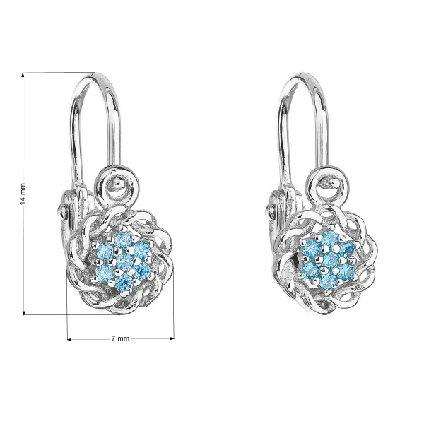 Strieborné detské náušnice visiace so zirkónom modrá kytička 11176.3