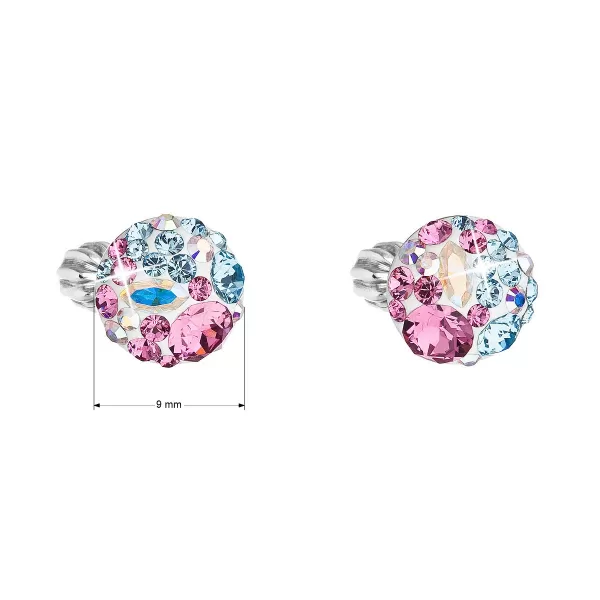 Strieborné náušnice pecka s kryštálmi Swarovski mix farieb okrúhle 31336.3 water lilly