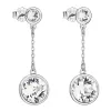 Strieborné náušnice visiace s kryštálmi Swarovski biele okrúhle 31269.1