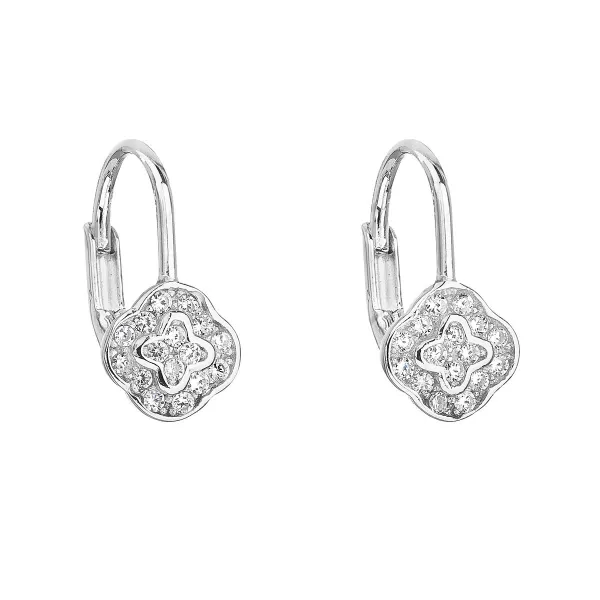 Strieborné náušnice visiace so zirkónom v bielej farbe 11211.1