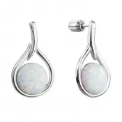 Strieborné visiace náušnice kvapky so syntetickým opálom 11336.1 biele