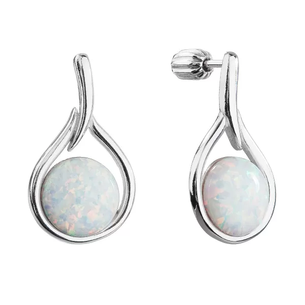 Strieborné visiace náušnice kvapky so syntetickým opálom 11336.1 biele