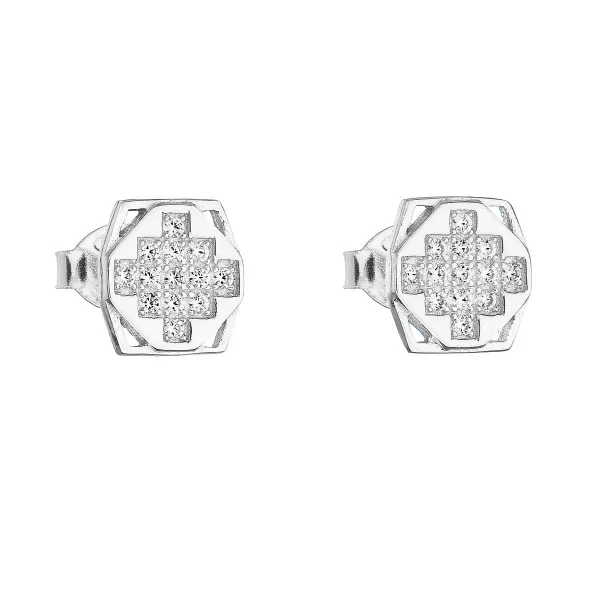 Strieborné náušnice pecka so zirkónom biely štvorec 11050.1