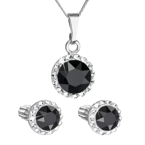 Súprava šperkov s kryštálmi Swarovski náušnice a prívesok čierne okrúhle 39352.3