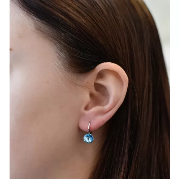 Strieborné náušnice visiace s kryštálmi Swarovski modré okrúhle 31229.3 aqua