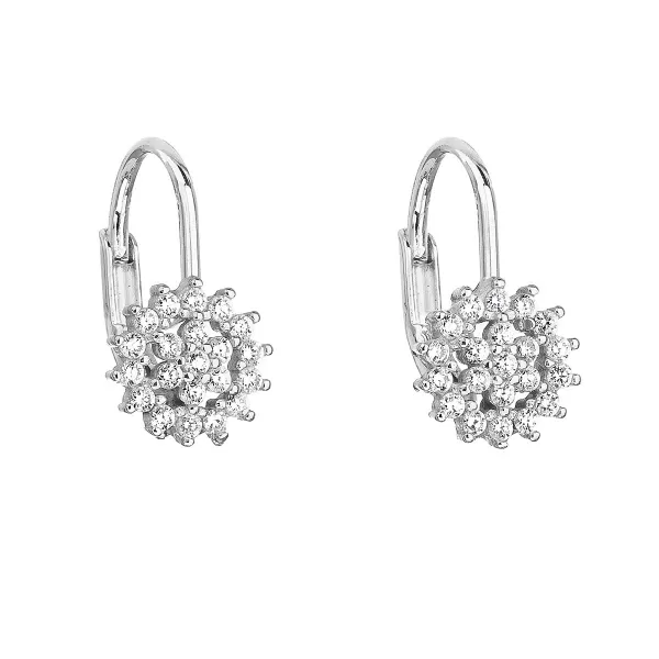 Strieborné náušnice visiace so zirkónom biela kvietka 11217.1
