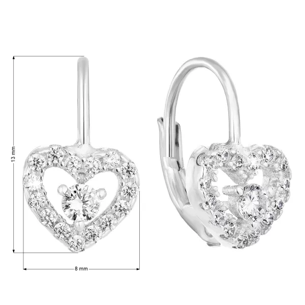 Strieborné náušnice visiace so zirkónom biele srdce 11225.1