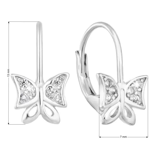 Strieborné náušnice visiace so zirkónom biely motýľ 11226.1