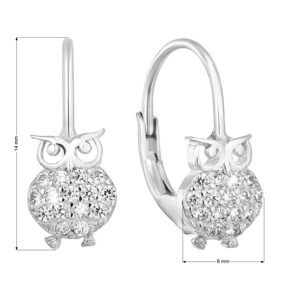 Strieborné náušnice visiace so zirkónom biela sova 11219.1