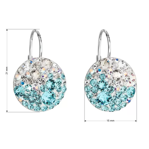 Strieborné náušnice visiace s kryštálmi Swarovski modré okrúhle 31176.3 light turquoise