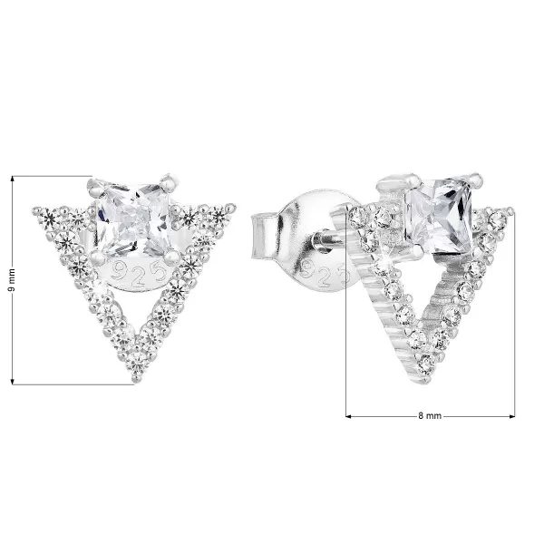 Strieborné náušnice pecka so zirkónom biely trojuholník 11150.1