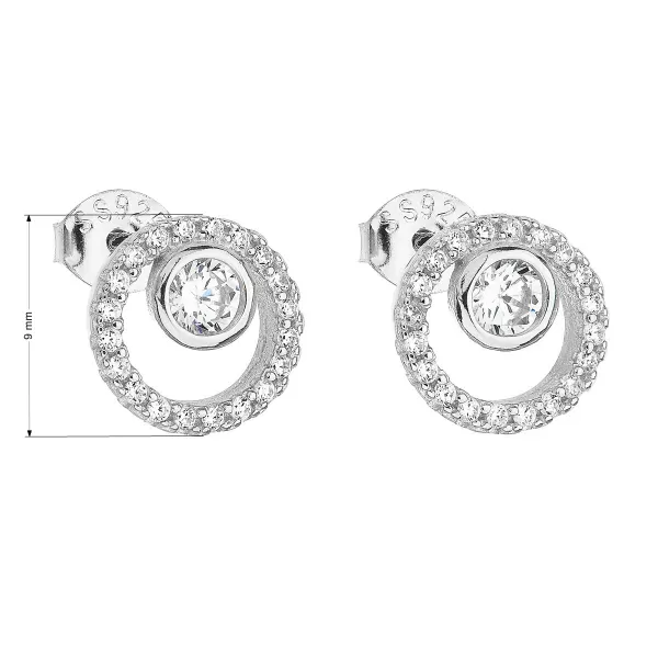 Strieborné náušnice pecka so zirkónom biele okrúhle 11154.1