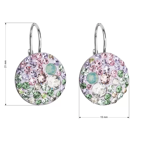 Strieborné náušnice visiace s kryštálmi Swarovski mix farieb okrúhle 31176.3 sakura
