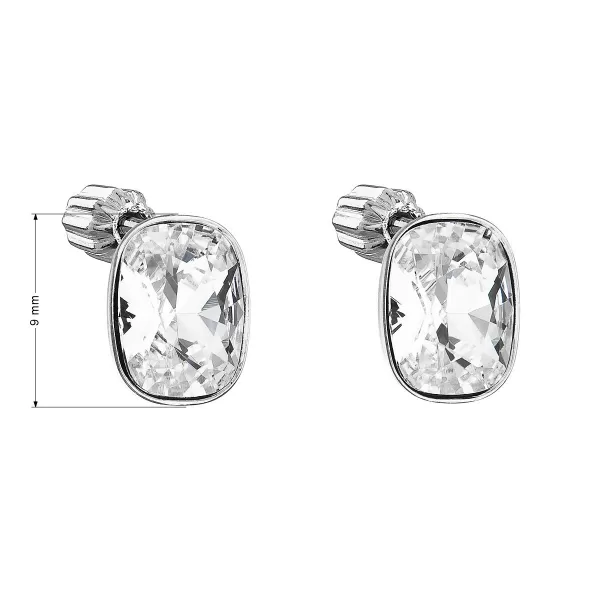 Strieborné náušnice pecka s kryštálmi Swarovski biely obdĺžnik 31279.1