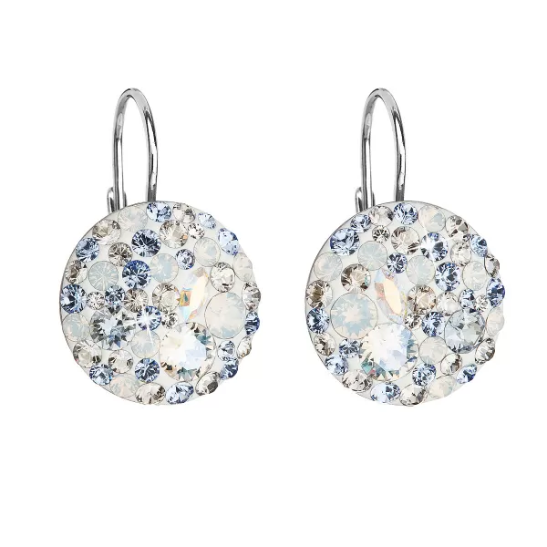 Strieborné náušnice visiace s kryštálmi Swarovski modré okrúhle 31176.3 light sapphire