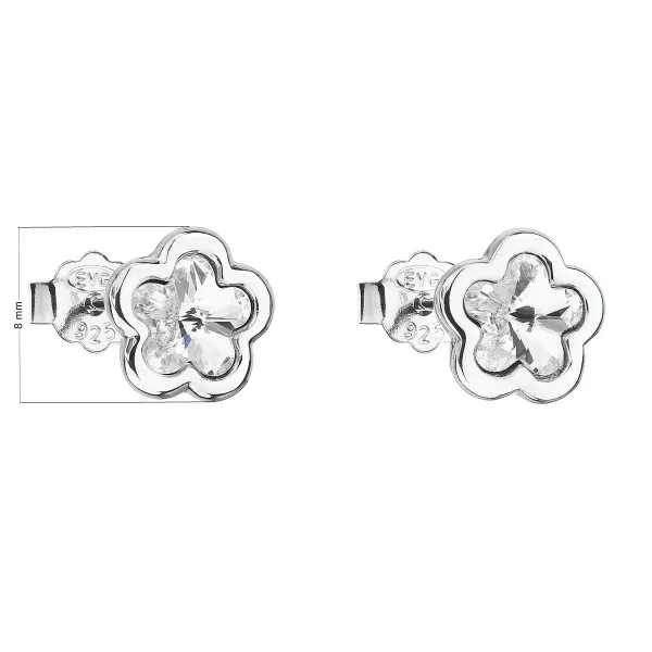 Strieborné náušnice pecka s kryštálmi Swarovski biela kvietka 31255.1
