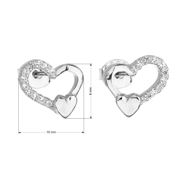 Strieborné náušnice pecka so zirkónom biele srdce 11092.1