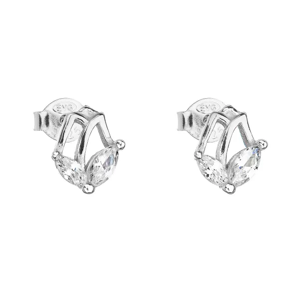 Strieborné náušnice pecka so zirkónom biela kvietka 11030.1