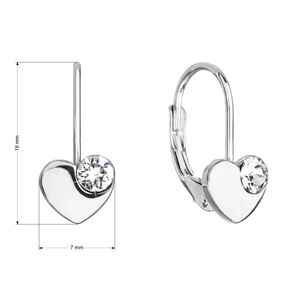 Strieborné visiace náušnice so Swarovski kryštálmi srdiečka 31299.1 biele