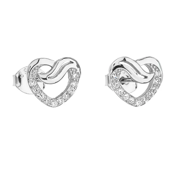 Strieborné náušnice pecka so zirkónom biele srdce 11114.1