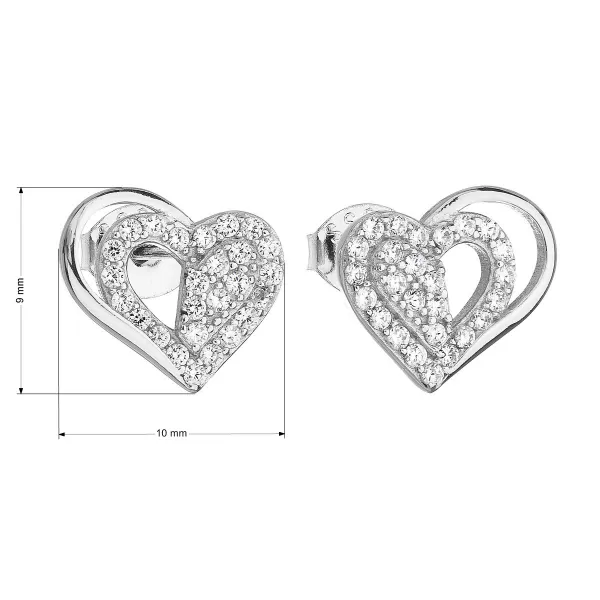 Strieborné náušnice pecka so zirkónom biele srdce 11115.1