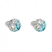 Strieborné náušnice pecka s kryštálmi Swarovski modré okrúhle 31336.3 light turquoise