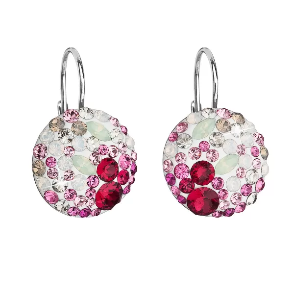 Strieborné náušnice visiace s kryštálmi Swarovski mix farieb okrúhle 31176.3 sweet love