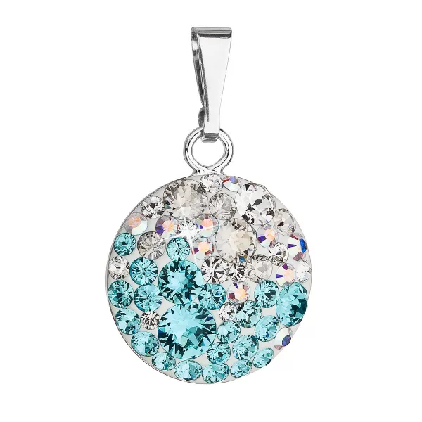 Strieborný prívesok s kryštálmi Swarovski modrý okrúhly 34225.3 light turquoise